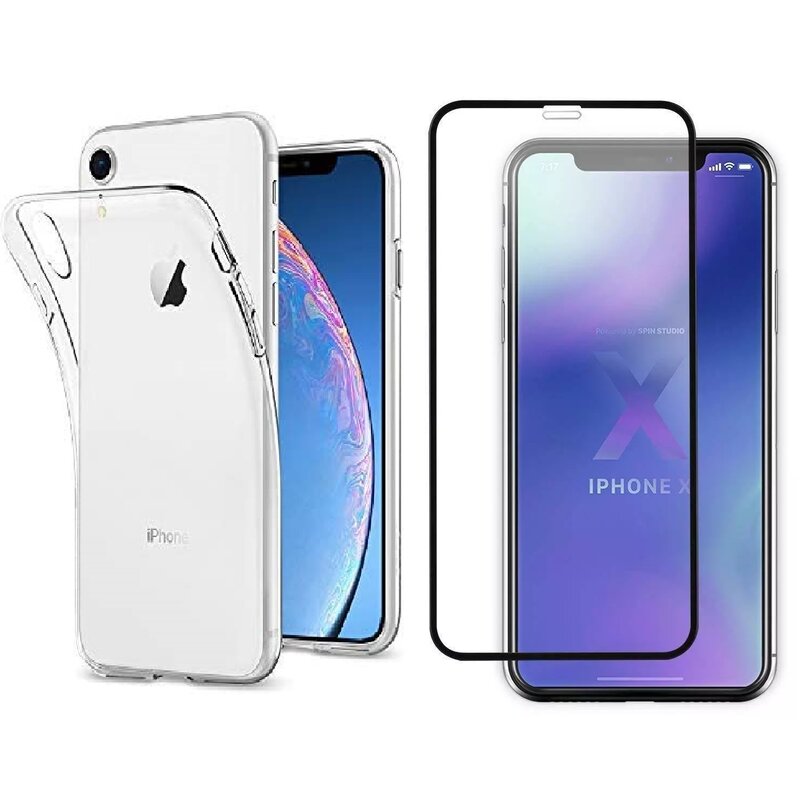 Oli Klar Silikon Kompatibel fr iPhone X/XS Hlle Dnne klare weiche TPU Mit Komplet deckendes Displayschutzglas mit Schwarzen